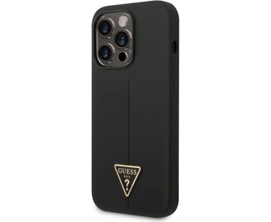 Guess GUHCP14LSLTGK Silicone Triangle Hardcase Aizsargapvalks priekš iPhone 14 Pro 6,1" / melns Neoriģinālie Maciņi