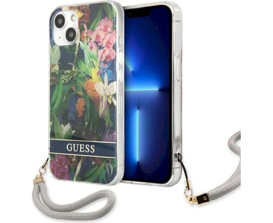 Guess GUHCP13SHFLSB Flower Strap Aizsargapvalks priekš iPhone 13 mini 5,4" / zils Neoriģinālie Maciņi