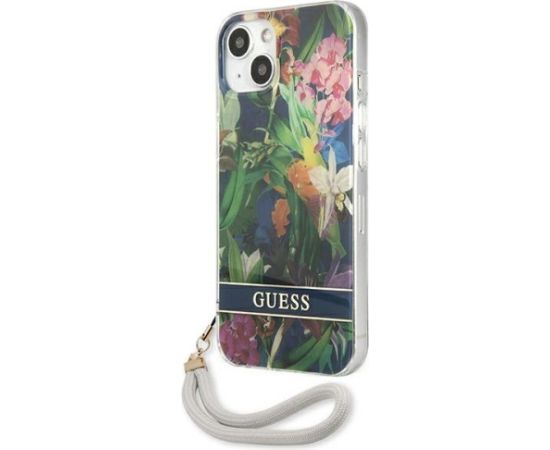 Guess GUHCP13SHFLSB Flower Strap Aizsargapvalks priekš iPhone 13 mini 5,4" / zils Neoriģinālie Maciņi