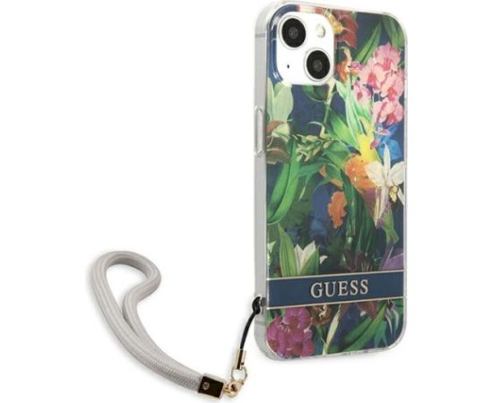 Guess GUHCP13SHFLSB Flower Strap Aizsargapvalks priekš iPhone 13 mini 5,4" / zils Neoriģinālie Maciņi
