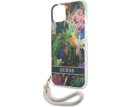 Guess GUHCP13SHFLSB Flower Strap Aizsargapvalks priekš iPhone 13 mini 5,4" / zils Neoriģinālie Maciņi