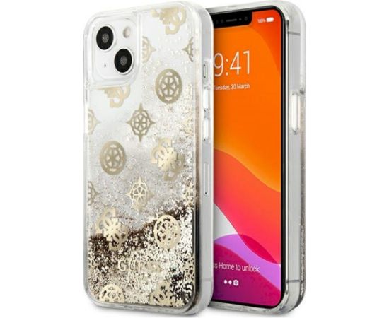 Guess GUHCP13SLGPEGO Peony Liquid Glitter Aizsargapvalks priekš iPhone 13 mini 5,4" / zelta Neoriģinālie Maciņi