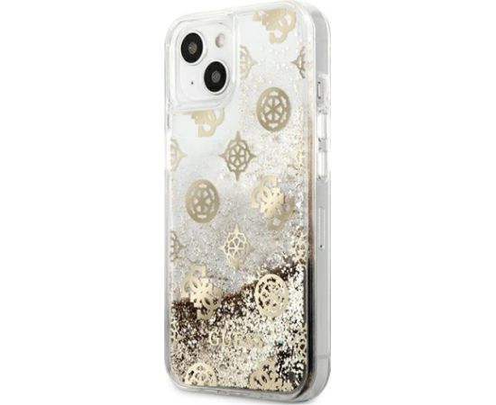Guess GUHCP13SLGPEGO Peony Liquid Glitter Aizsargapvalks priekš iPhone 13 mini 5,4" / zelta Neoriģinālie Maciņi