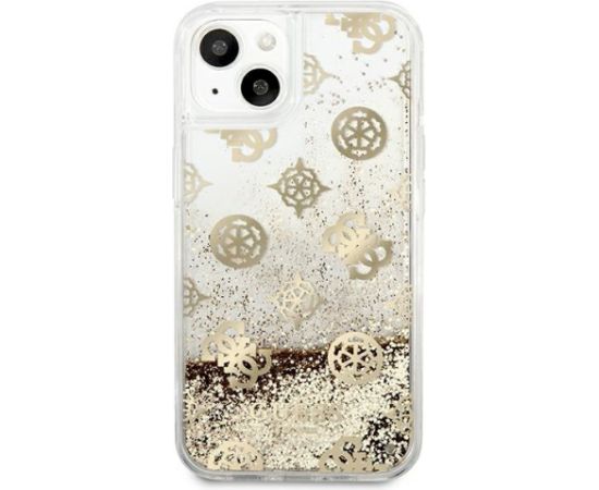 Guess GUHCP13SLGPEGO Peony Liquid Glitter Aizsargapvalks priekš iPhone 13 mini 5,4" / zelta Neoriģinālie Maciņi