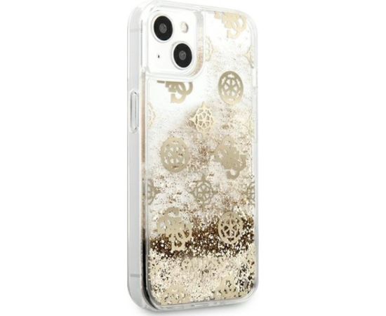 Guess GUHCP13SLGPEGO Peony Liquid Glitter Aizsargapvalks priekš iPhone 13 mini 5,4" / zelta Neoriģinālie Maciņi