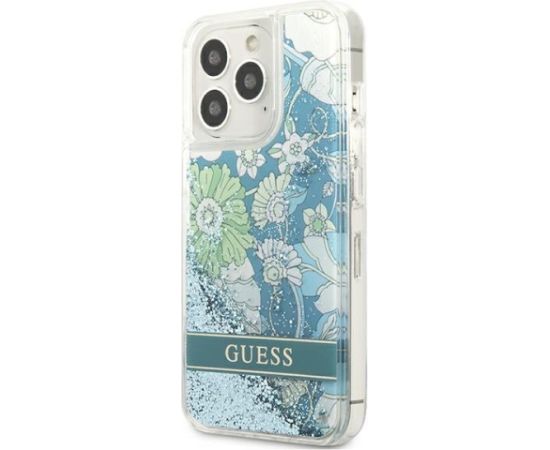 Guess GUHCP13XLFLSN Flower Liquid Glitter Aizsargapvalks priekš iPhone 13 Pro Max 6,7" / zaļš Neoriģinālie Maciņi