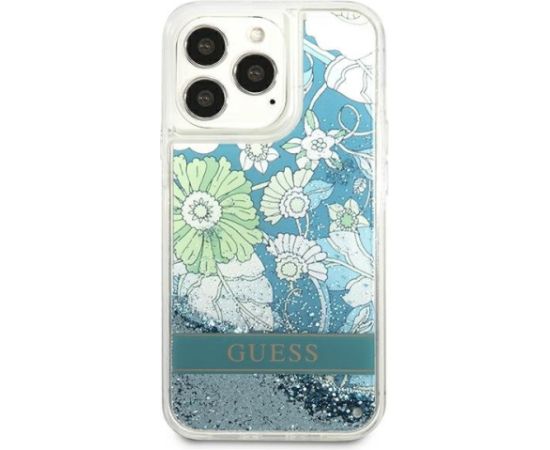 Guess GUHCP13XLFLSN Flower Liquid Glitter Aizsargapvalks priekš iPhone 13 Pro Max 6,7" / zaļš Neoriģinālie Maciņi