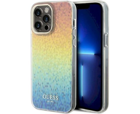 Guess GUHCP13XHDECMI Hardcase IML Faceted Mirror Disco Iridescen Aizsargapvalks priekš iPhone 13 Pro Max 6.7" Neoriģinālie Maciņi