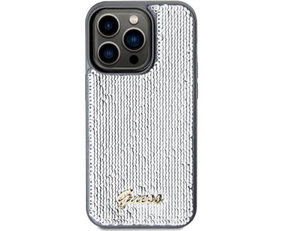 Guess GUHCP14LPSFDGSS Hardcase Sequin Script Metal Aizsargapvalks priekš iPhone 14 Pro 6.1" / sudraba Neoriģinālie Maciņi