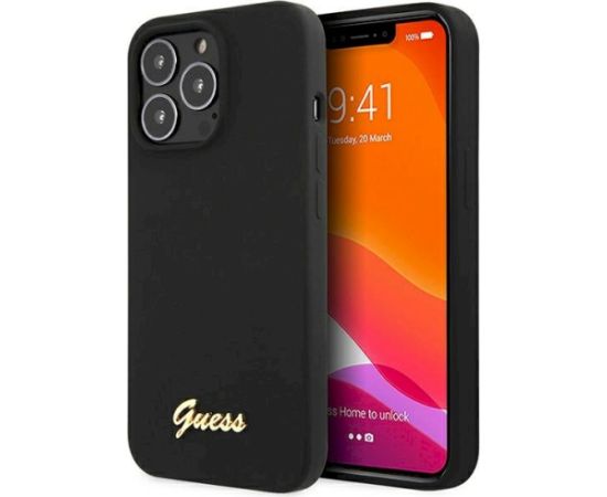 Guess GUHCP13XLSLMGBK Silicone Script Gold Logo Aizsargapvalks priekš iPhone 13 Pro Max 6.7" / melns Neoriģinālie Maciņi