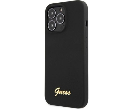 Guess GUHCP13XLSLMGBK Silicone Script Gold Logo Aizsargapvalks priekš iPhone 13 Pro Max 6.7" / melns Neoriģinālie Maciņi