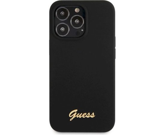 Guess GUHCP13XLSLMGBK Silicone Script Gold Logo Aizsargapvalks priekš iPhone 13 Pro Max 6.7" / melns Neoriģinālie Maciņi