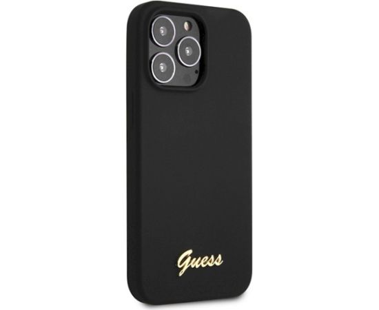 Guess GUHCP13XLSLMGBK Silicone Script Gold Logo Aizsargapvalks priekš iPhone 13 Pro Max 6.7" / melns Neoriģinālie Maciņi