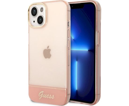 Guess GUHCP14MHGCOP Hardcase Translucent Aizsargapvalks priekš iPhone 14 Plus / 15 Plus 6.7" / rozā Neoriģinālie Maciņi