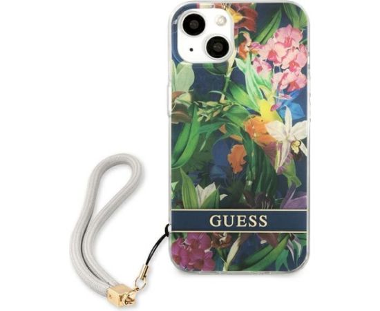 Guess GUHCP13MHFLSB Hardcase Flower Strap Aizsargapvalks priekš iPhone 13 / 14 / 15 6,1" / zils Neoriģinālie Maciņi