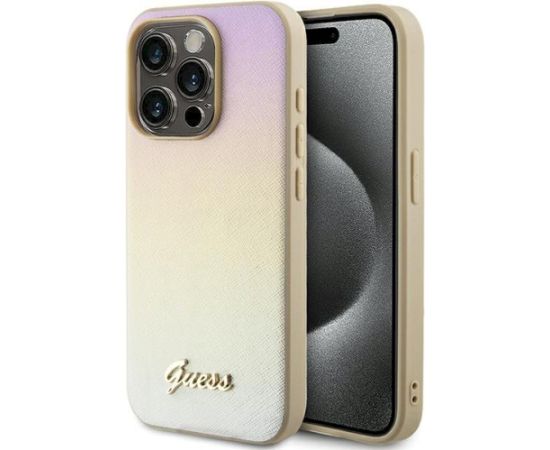 Guess GUHCP14LPSAIRSD Saffiano Iridescent Script Aizsargapvalks priekš iPhone 14 Pro 6.1" / zelta Neoriģinālie Maciņi