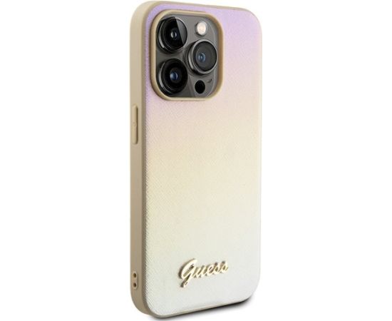 Guess GUHCP14LPSAIRSD Saffiano Iridescent Script Aizsargapvalks priekš iPhone 14 Pro 6.1" / zelta Neoriģinālie Maciņi