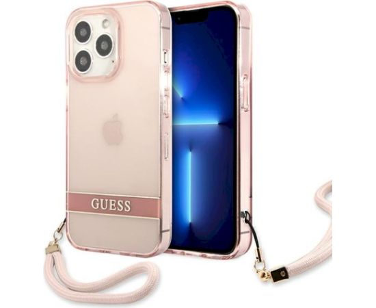 Guess GUHCP13XHTSGSP Hardcase Translucent Stap Aizsargapvalks priekš iPhone 13 Pro Max 6,7" / rozā Neoriģinālie Maciņi
