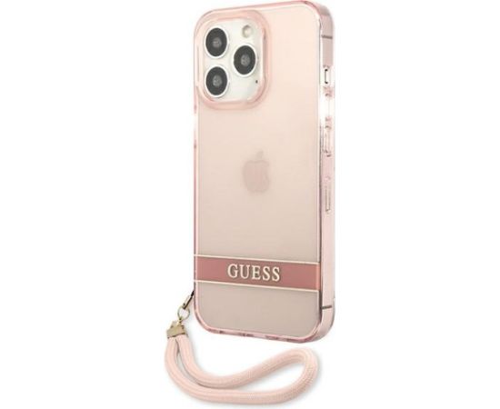 Guess GUHCP13XHTSGSP Hardcase Translucent Stap Aizsargapvalks priekš iPhone 13 Pro Max 6,7" / rozā Neoriģinālie Maciņi