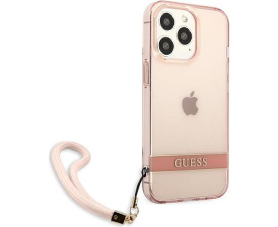 Guess GUHCP13XHTSGSP Hardcase Translucent Stap Aizsargapvalks priekš iPhone 13 Pro Max 6,7" / rozā Neoriģinālie Maciņi