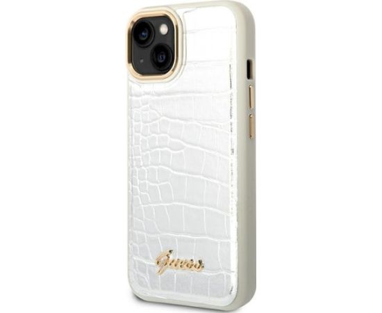 Guess GUHCP14SHGCRHS Croco Collection Aizsargapvalks priekš iPhone 14 / 15 / 13 6.1" / sudraba Neoriģinālie Maciņi