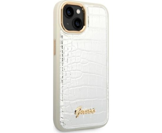 Guess GUHCP14SHGCRHS Croco Collection Aizsargapvalks priekš iPhone 14 / 15 / 13 6.1" / sudraba Neoriģinālie Maciņi