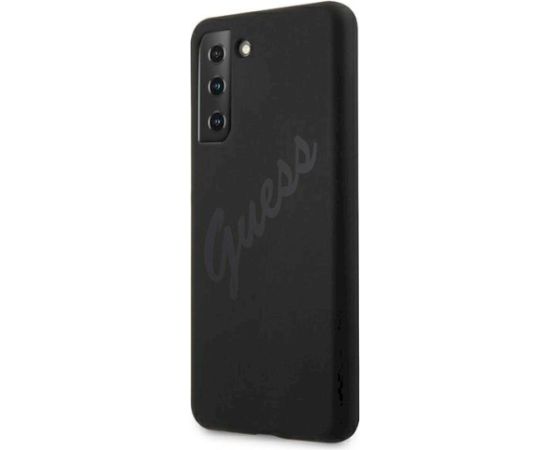 Guess GUHCS21MLSVSBK Script Vintage Aizsargapvalks priekš Samsung Galaxy S21+ G996 / melns Neoriģinālie Maciņi