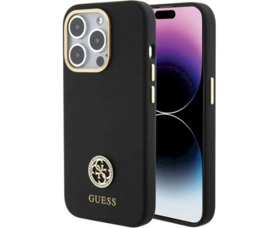 Guess GUHCP15LM4DGPK Silicone Logo Strass 4G Aizsargapvalks priekš iPhone 15 Pro 6.1" / melns Neoriģinālie Maciņi