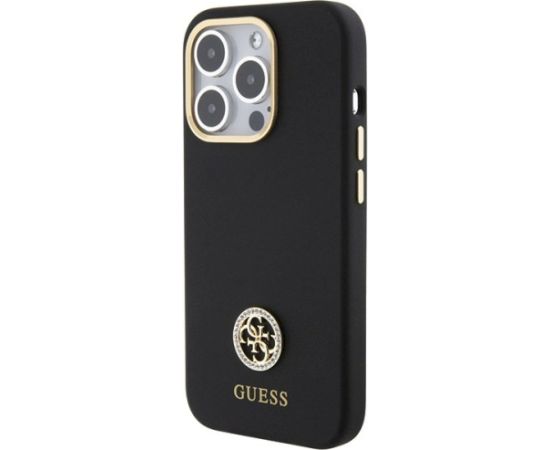 Guess GUHCP15LM4DGPK Silicone Logo Strass 4G Aizsargapvalks priekš iPhone 15 Pro 6.1" / melns Neoriģinālie Maciņi