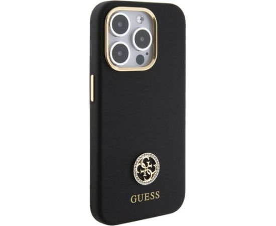 Guess GUHCP15LM4DGPK Silicone Logo Strass 4G Aizsargapvalks priekš iPhone 15 Pro 6.1" / melns Neoriģinālie Maciņi