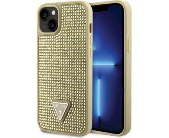 Guess GUHCP14SHDGTPD Hardcase Rhinestone Triangle Aizsargapvalks priekš iPhone 14 / 15 / 13 6.1" / zelta Neoriģinālie Maciņi