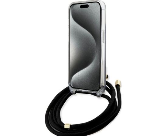 Guess GUHCP15XHC4SEK Crossbody Cord 4G Print Aizsargapvalks priekš iPhone 15 Pro Max 6.7" / melns Neoriģinālie Maciņi