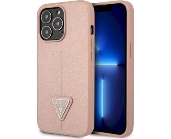 Guess GUHCP14XPSATLP Hardcase Saffiano Triangle Logo Aizsargapvalks priekš iPhone 14 Pro Max 6,7" / rozā Neoriģinālie Maciņi