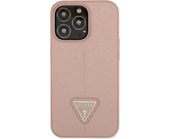 Guess GUHCP14XPSATLP Hardcase Saffiano Triangle Logo Aizsargapvalks priekš iPhone 14 Pro Max 6,7" / rozā Neoriģinālie Maciņi