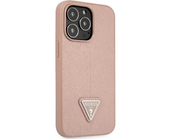 Guess GUHCP14XPSATLP Hardcase Saffiano Triangle Logo Aizsargapvalks priekš iPhone 14 Pro Max 6,7" / rozā Neoriģinālie Maciņi
