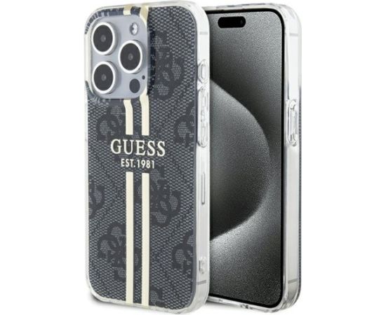 Guess GUHCP15LH4PSEGK Hardcase IML 4G Gold Stripe Aizsargapvalks priekš iPhone 15 Pro 6.1" / melns Neoriģinālie Maciņi