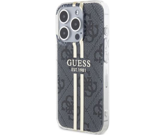 Guess GUHCP15LH4PSEGK Hardcase IML 4G Gold Stripe Aizsargapvalks priekš iPhone 15 Pro 6.1" / melns Neoriģinālie Maciņi