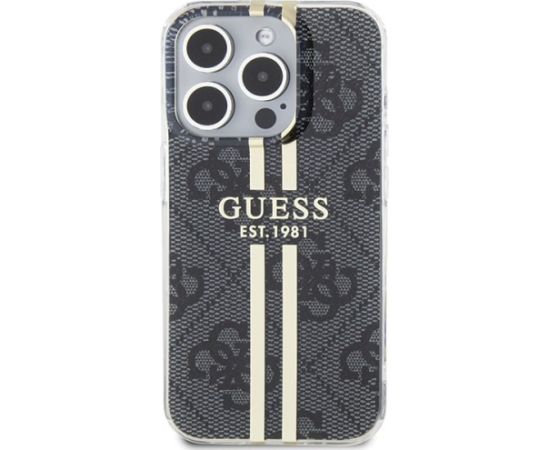 Guess GUHCP15LH4PSEGK Hardcase IML 4G Gold Stripe Aizsargapvalks priekš iPhone 15 Pro 6.1" / melns Neoriģinālie Maciņi