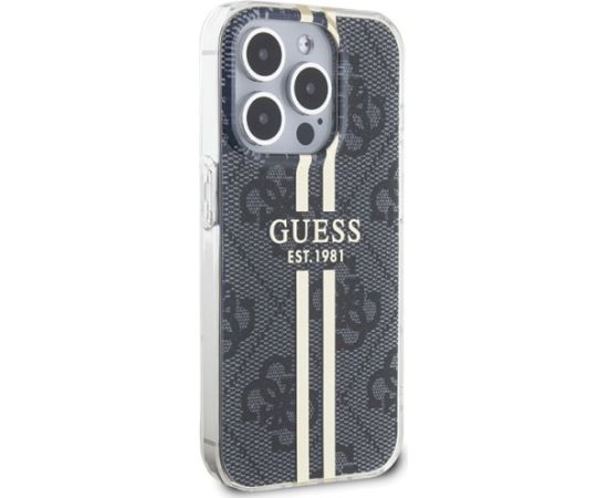 Guess GUHCP15LH4PSEGK Hardcase IML 4G Gold Stripe Aizsargapvalks priekš iPhone 15 Pro 6.1" / melns Neoriģinālie Maciņi