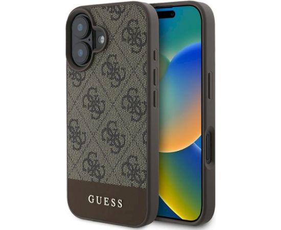Guess GUHCP16MG4GLBR Hardcase 4G Bottom Stripe Aizsargapvalks priekš iPhone 16 Plus 6.7" / brūns Neoriģinālie Maciņi