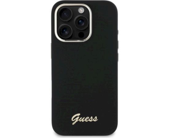 Guess GUHCP16LSMBSLK Silicone Script Metal Logo & Frame Aizsargapvalks priekš iPhone 16 Pro 6.3" / melns Neoriģinālie Maciņi