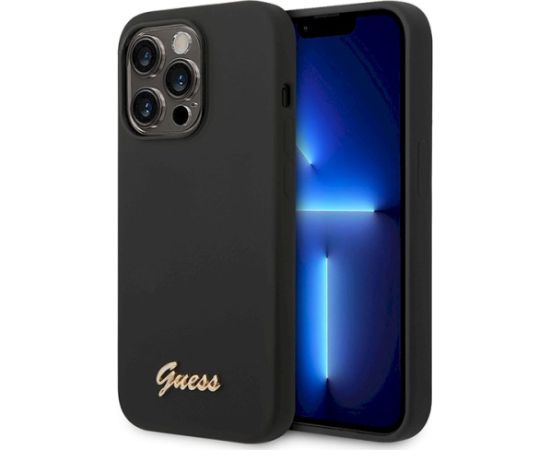 Guess GUHCP14XSLSMK Silicone Vintage Gold Logo Hardcase Aizsargapvalks priekš iPhone 14 Pro Max 6,7" / melns Neoriģinālie Maciņi
