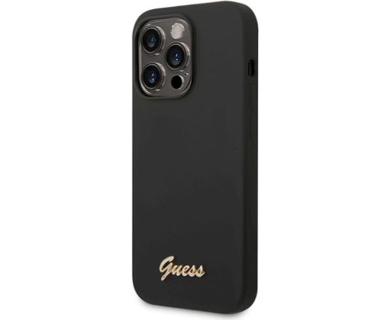 Guess GUHCP14XSLSMK Silicone Vintage Gold Logo Hardcase Aizsargapvalks priekš iPhone 14 Pro Max 6,7" / melns Neoriģinālie Maciņi