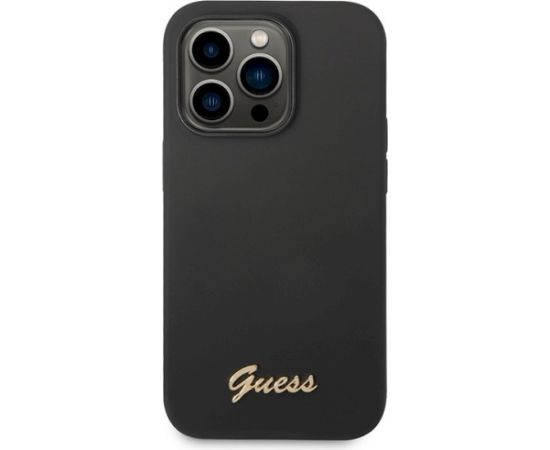 Guess GUHCP14XSLSMK Silicone Vintage Gold Logo Hardcase Aizsargapvalks priekš iPhone 14 Pro Max 6,7" / melns Neoriģinālie Maciņi