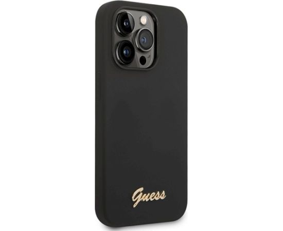 Guess GUHCP14XSLSMK Silicone Vintage Gold Logo Hardcase Aizsargapvalks priekš iPhone 14 Pro Max 6,7" / melns Neoriģinālie Maciņi