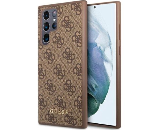 Guess GUHCS22LG4GFBR Hardcase 4G Metal Gold Logo Aizsargapvalks priekš Samsung Galaxy S22 Ultra S908 / brūns Neoriģinālie Maciņi