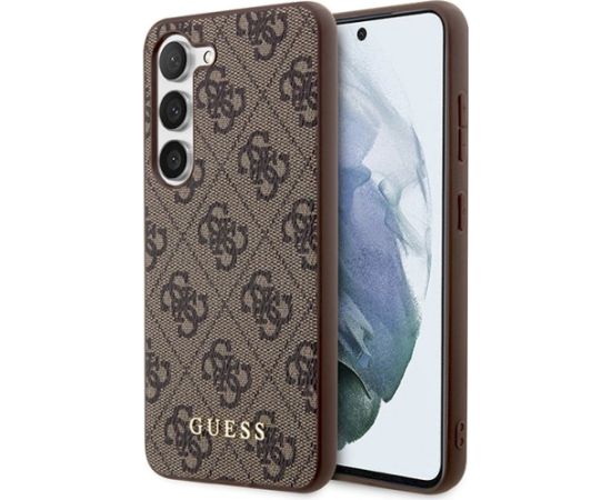 Guess GUHCS23SG4GFBR Hardcase 4G Metal Gold Logo Aizsargapvalks priekš Samsung Galaxy S23 / brūns Neoriģinālie Maciņi