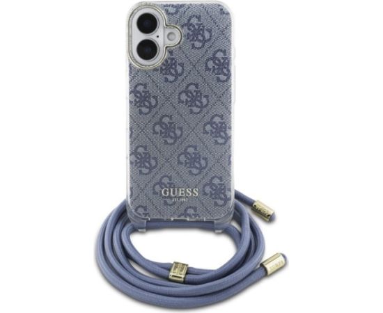 Guess GUHCP16SHC4SEB Crossbody Cord 4G Print Aizsargapvalks priekš iPhone 16 6.1" / zils Neoriģinālie Maciņi