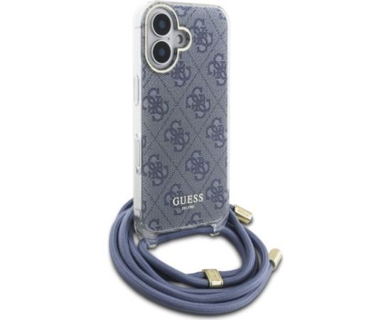 Guess GUHCP16SHC4SEB Crossbody Cord 4G Print Aizsargapvalks priekš iPhone 16 6.1" / zils Neoriģinālie Maciņi