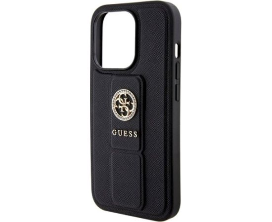 Guess GUHCP15XPGSSADK Grip Stand 4G Saffiano Strass Aizsargapvalks priekš iPhone 15 Pro Max 6.7" / melns Neoriģinālie Maciņi